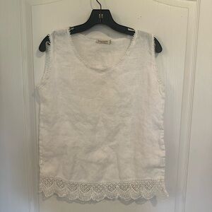 Laura Bianchi white linen tank top with lace trim size medium